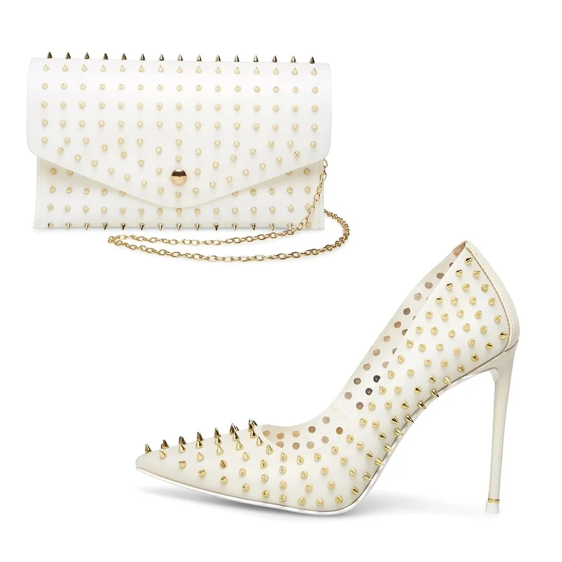 2021 luxury women's shoes Italian shoes and bags set fashionable sexy stiletto rivet women's pumps, White 
2021 luxury women's shoes Italian shoes and bags set fashionable sexy stiletto rivet women's pumps, White