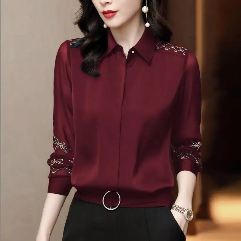 Women Spring Autumn Style Chiffon Blouses Shirts Lady Embroidery Long Sleeve Turn-down Collar Lace Decor
Women Spring Autumn Style Chiffon Blouses Shirts Lady Embroidery Long Sleeve Turn-down Collar Lace Decor