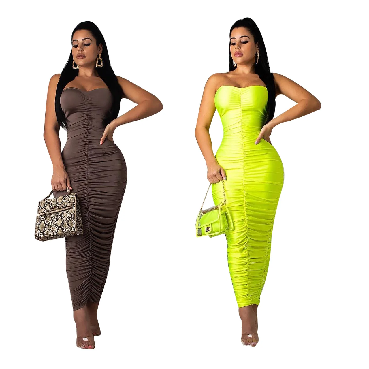 RsCY1123 Bodycon casual summer long dresses women strapless ruffled stretchy fashion, Shown
RsCY1123 Bodycon casual summer long dresses women strapless ruffled stretchy fashion, Shown