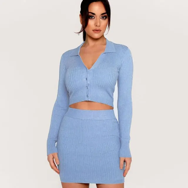 FS2845A Good Quality Fashion Women Two Piece Sets Short Sleeve Casual Bodycon Outfits Button Crop Top And Skirt Set
FS2845A Good Quality Fashion Women Two Piece Sets Short Sleeve Casual Bodycon Outfits Button Crop Top And Skirt Set