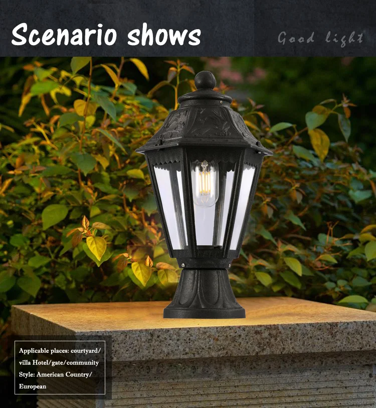 Retro Waterproof Outdoors Villa Courtyard Garden Gate Column Pillar Lights