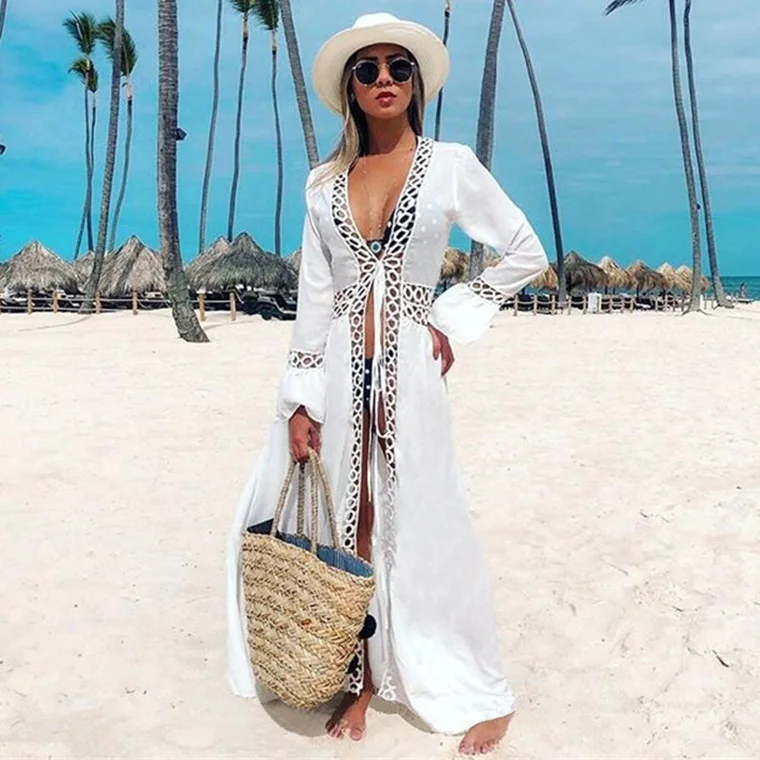 Womens Fashion Sexy Bohemia Beach Dresses White Long Cardigan Bikini Swimsuit Cover Up Sun Protection Shirt With Lace Hem
Womens Fashion Sexy Bohemia Beach Dresses White Long Cardigan Bikini Swimsuit Cover Up Sun Protection Shirt With Lace Hem