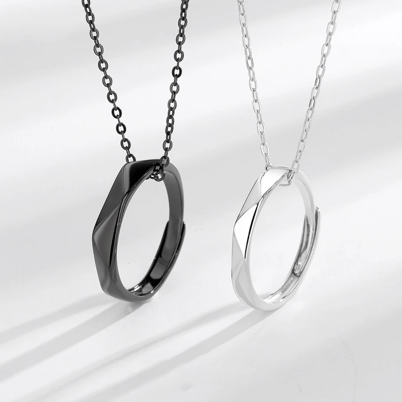 S925 Sterling Silver black white diamond rings two wearing chain couple necklace set
S925 Sterling Silver black white diamond rings two wearing chain couple necklace set