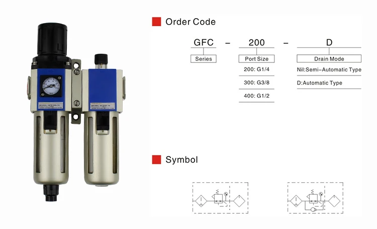 Air Source Treatment Unit, GFC, FRL, Aluminum, 90-500L/Min - detail 4