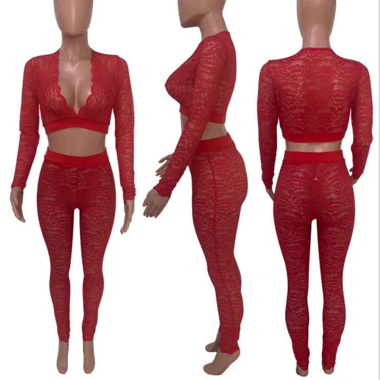 2021 fashion sexy club women's lace two piece V-neck pants suit lace long sleeve suit Hollow Lace Two Piece
2021 fashion sexy club women's lace two piece V-neck pants suit lace long sleeve suit Hollow Lace Two Piece