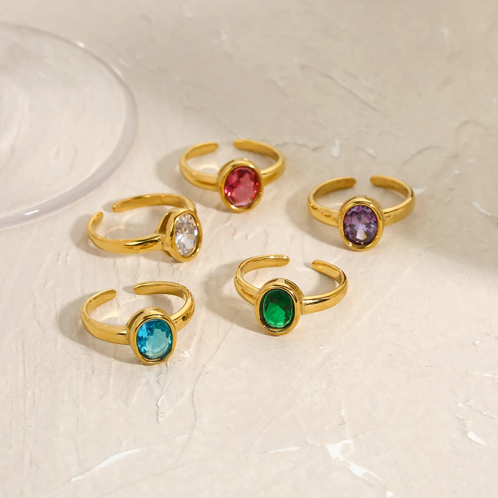 Inlaid oval white stone open ring is a popular vintage color gem stainless steel gold-plated ring
Inlaid oval white stone open ring is a popular vintage color gem stainless steel gold-plated ring