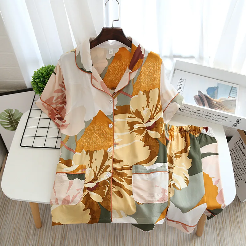 Suit for Home Sleepwear Printed Plus Size Female Pijima Women's Pajamas Set Short-sleeved Shorts Home Pijima Loose Two-piece, Picture color
Suit for Home Sleepwear Printed Plus Size Female Pijima Women's Pajamas Set Short-sleeved Shorts Home Pijima Loose Two-piece, Picture color