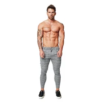 

2019 Super Comfy Stretchy black Side Stripe Grey plaid Pants Slim Fit Chinos Trousers Men