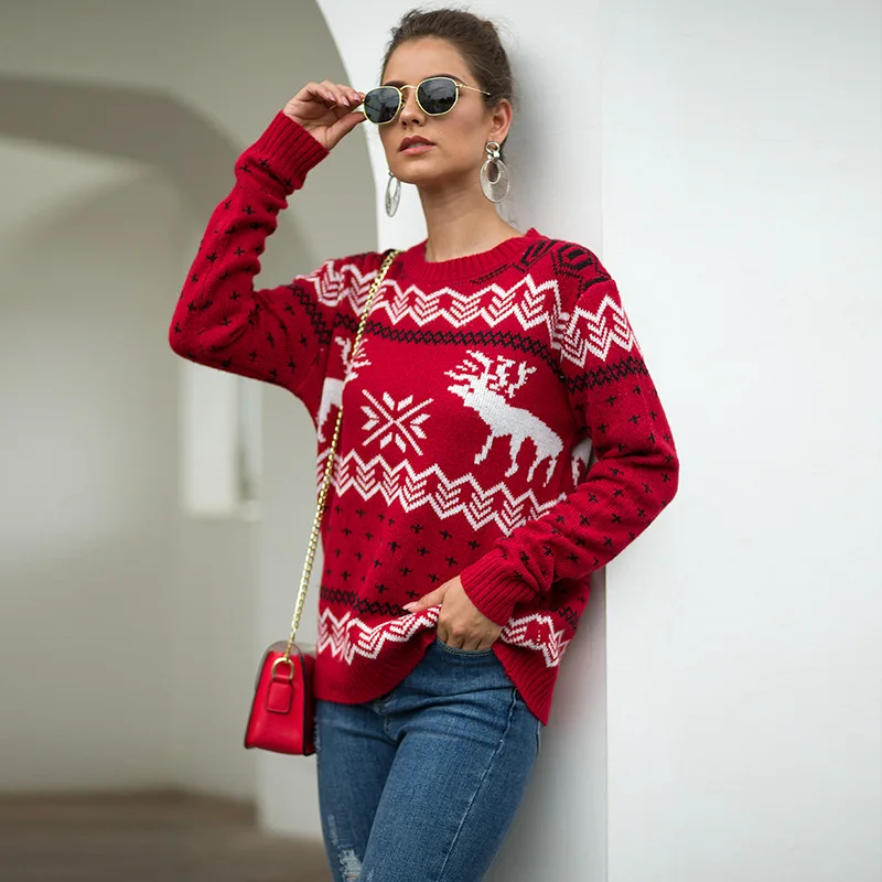 Custom Fall Women Girl Knit Pullover Round Neck Fawn Pattern Sweater Wholesale Ugly Christmas Sweater
Custom Fall Women Girl Knit Pullover Round Neck Fawn Pattern Sweater Wholesale Ugly Christmas Sweater