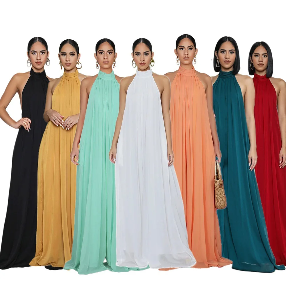 Fashion Elegant Casual Backless Mesh Plus Size Halter Rompers Baggy Pleated Pant Wide Leg Jumpsuit Women Chiffon Jumpsuit
Fashion Elegant Casual Backless Mesh Plus Size Halter Rompers Baggy Pleated Pant Wide Leg Jumpsuit Women Chiffon Jumpsuit