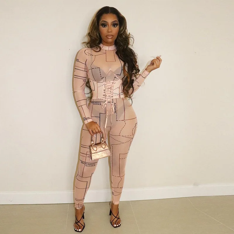 Hot Sale Fashion Digital Printing Bandage Long Sleeve Romper Mesh Bodysuit For Women 2021
Hot Sale Fashion Digital Printing Bandage Long Sleeve Romper Mesh Bodysuit For Women 2021