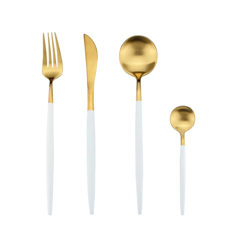 New Design High Quality Stainless Steel Flatware Matte Gold Soon Fork Knife Cutlery Set 4pcs, Matte gold and white
New Design High Quality Stainless Steel Flatware Matte Gold Soon Fork Knife Cutlery Set 4pcs, Matte gold and white