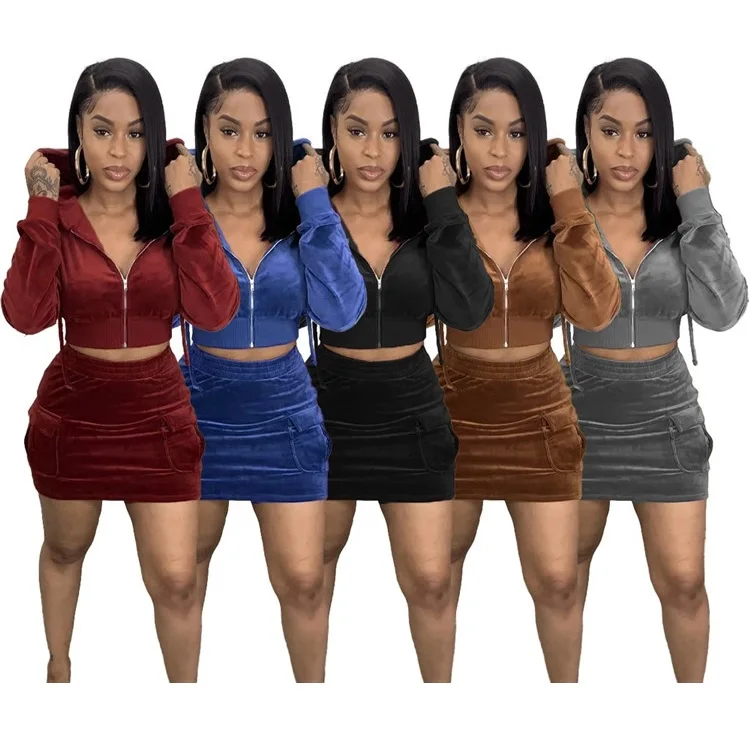 Popular Female Outfits Velour Long Sleeve Zipper Hoodies Autumn 2 Piece Wrap Skirts Set For Women, Picture shown
Popular Female Outfits Velour Long Sleeve Zipper Hoodies Autumn 2 Piece Wrap Skirts Set For Women, Picture shown