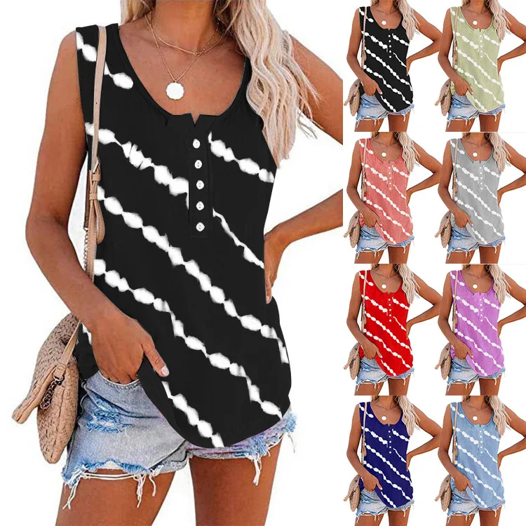 2021 Summer Women's Hot Style Printed Diagonal Stripes Button Round Neck Small Vest T-shirt Women, Picture color
2021 Summer Women's Hot Style Printed Diagonal Stripes Button Round Neck Small Vest T-shirt Women, Picture color