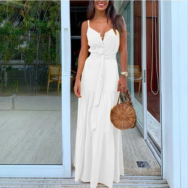 Summer Formal Dresses Women New Personality Plus Size Women Dresses Button V-neck Stitching Sling Slim Dress
Summer Formal Dresses Women New Personality Plus Size Women Dresses Button V-neck Stitching Sling Slim Dress