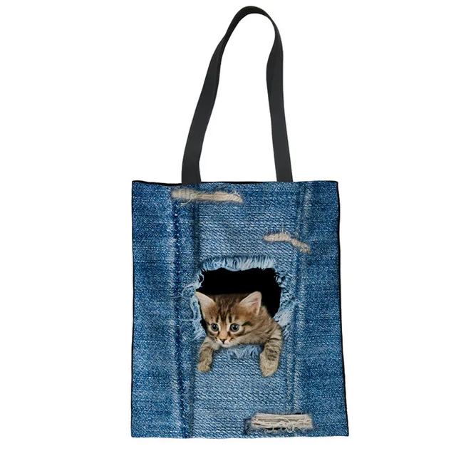 Canvas Tote Bag Denim Jeans Cat 3D Printing Cotton Shopping Bag Fashion Storage Package Bag Linen Grocery Sacola New, Customized
Canvas Tote Bag Denim Jeans Cat 3D Printing Cotton Shopping Bag Fashion Storage Package Bag Linen Grocery Sacola New, Customized