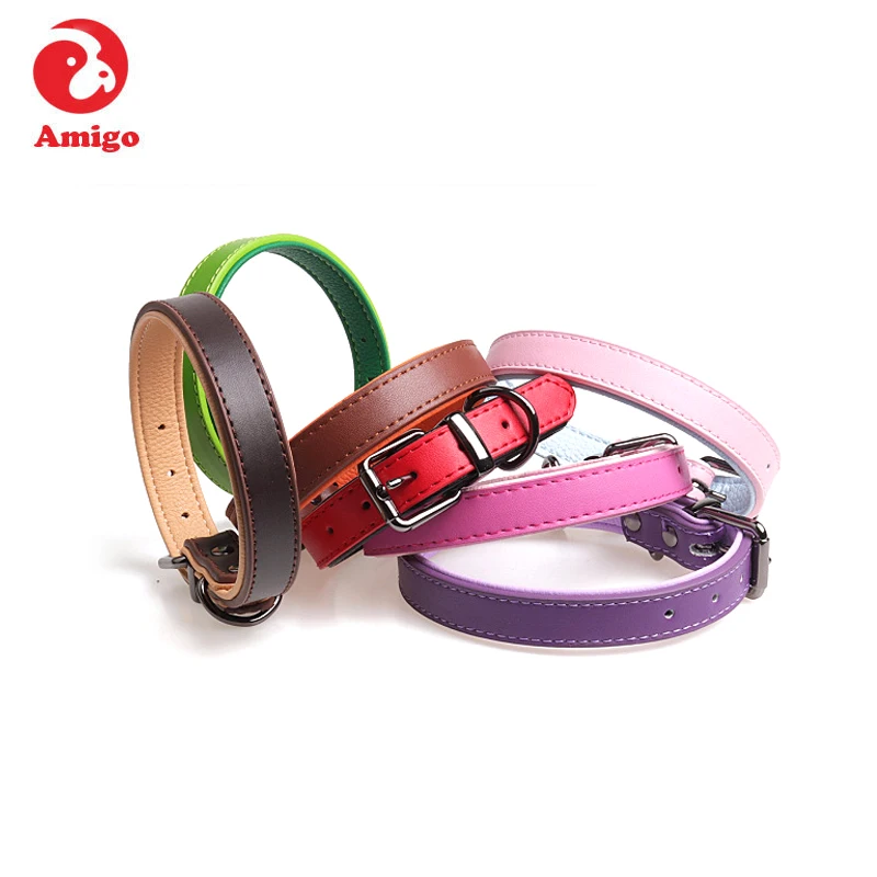 

Amigo wholesale personalized adjustable luxury pure multiple color padded genuine real leather pet dog collars, Colorful