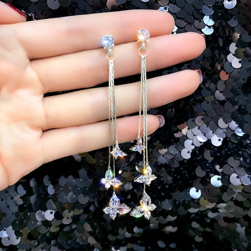 Luxury shiny butterfly zircon earrings women 2020 new style korean long earrings women, Silver
Luxury shiny butterfly zircon earrings women 2020 new style korean long earrings women, Silver