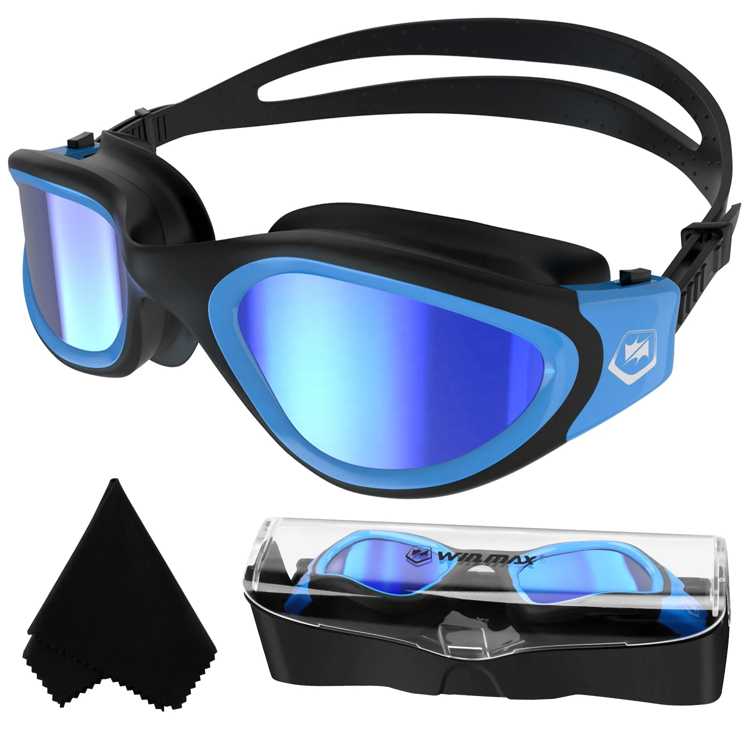 

WINMAX anti-fog UV protection, adults, teenagers, waterproof, clear view, easy to adjust Polarised swimming goggles glasses, Blue&black/blue polarized mirrored lens