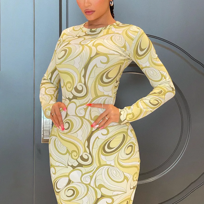 2021 hot sale new arrival summer women dress o-neck printed women long sleeves bodycon dresses, Shown
2021 hot sale new arrival summer women dress o-neck printed women long sleeves bodycon dresses, Shown