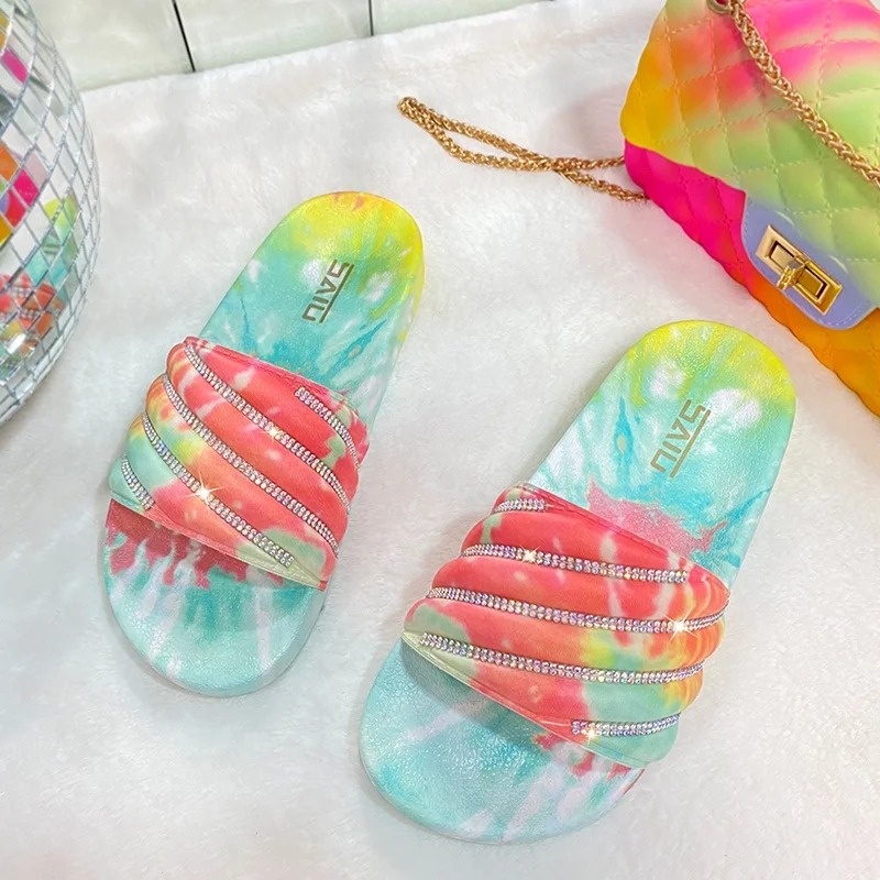 FACTORY PRICE RHINESTONE TIE DYE RAINBOW CRYSTAL DIAMOND BEACH HOME OUTDOOR SLIDES SLIPPERS FOR WOMEN, As picture show
FACTORY PRICE RHINESTONE TIE DYE RAINBOW CRYSTAL DIAMOND BEACH HOME OUTDOOR SLIDES SLIPPERS FOR WOMEN, As picture show