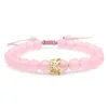 Newest Hot Selling Pink Gemstone Bracelet Couple Jewelry 8mm Natural Rose Quartz Beads Bracelet Pave CZ King Crown Bracelet