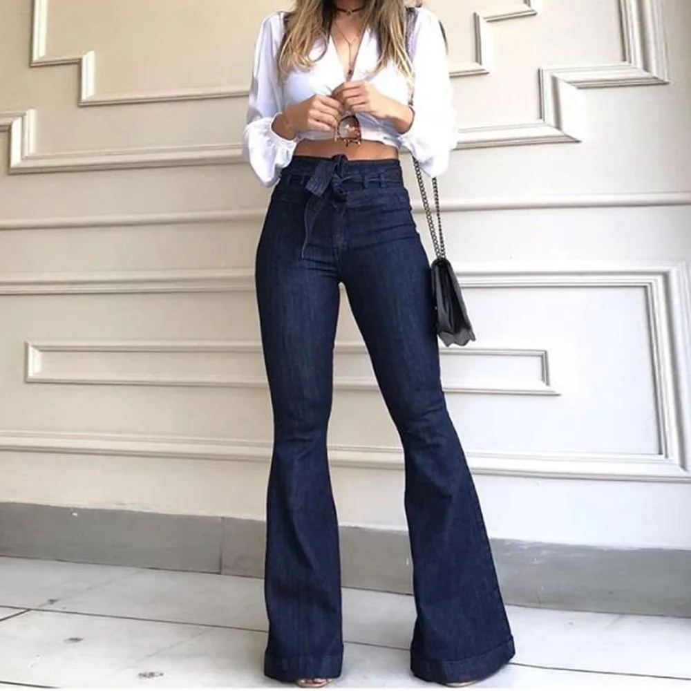 Women's High Waist Big Bell Bottoms Stretch Fitted Flared Denim Jeans Wide Leg Jeans Pants with Belts, Picture
Women's High Waist Big Bell Bottoms Stretch Fitted Flared Denim Jeans Wide Leg Jeans Pants with Belts, Picture