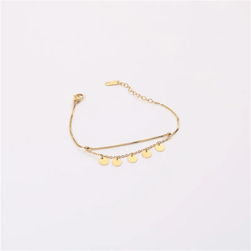 High End Gold Plated Stainless Steel Wafer Double-layer Bracelet for Women Wholesale Jewelry
High End Gold Plated Stainless Steel Wafer Double-layer Bracelet for Women Wholesale Jewelry