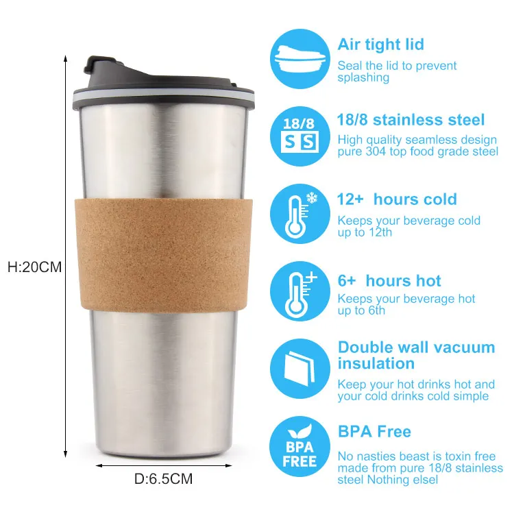 design coffee maker with cork double wall stainless steel vacuum