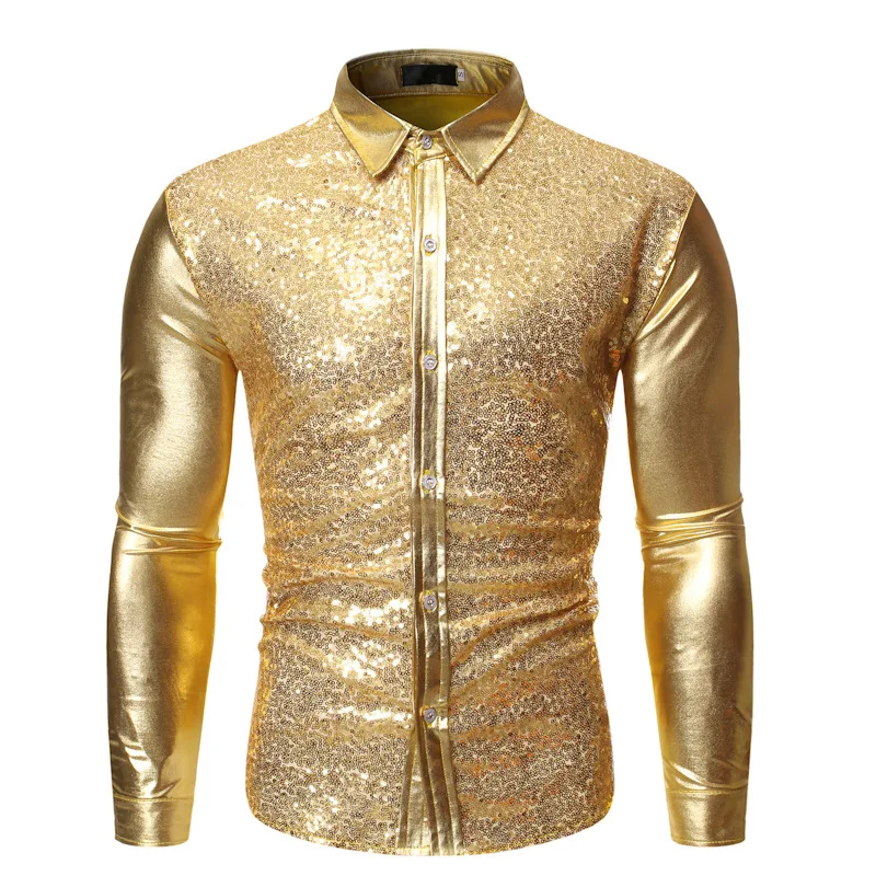Sequin Glitter Men's Shirts Long Sleeve Shiny Disco Party Shirt Men Top Stage Dance Prom Costume Y12707
Sequin Glitter Men's Shirts Long Sleeve Shiny Disco Party Shirt Men Top Stage Dance Prom Costume Y12707