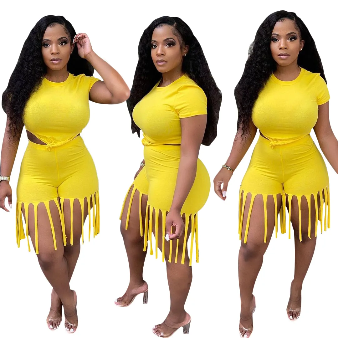 Summer Clothing Sets Street Wear Two Piece Short Sets Women 2021 White Crop Top T Shirt Plain High Waist Tassel Shorts, As show
Summer Clothing Sets Street Wear Two Piece Short Sets Women 2021 White Crop Top T Shirt Plain High Waist Tassel Shorts, As show