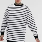 Men oversized long sleeve oversized drop shoulder high neck black white stripe t shirt