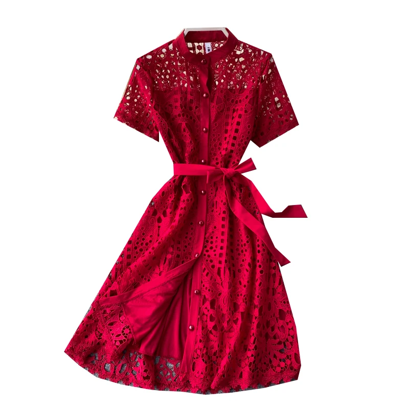New Spring Autumn Women's Clothes Pleated Stand Collar Short Sleeve Single Breasted Polka Dot Lace Vintage Office Lady Dress
New Spring Autumn Women's Clothes Pleated Stand Collar Short Sleeve Single Breasted Polka Dot Lace Vintage Office Lady Dress