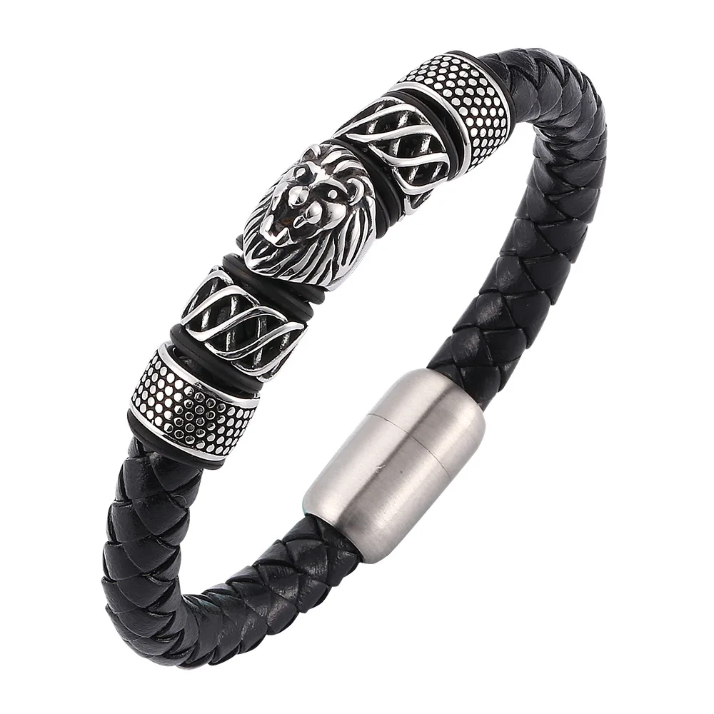 Vintage Handmade Braided Jewelry Lion Head Magnetic Clasp Stainless Steel Genuine Leather Bracelets Male
Vintage Handmade Braided Jewelry Lion Head Magnetic Clasp Stainless Steel Genuine Leather Bracelets Male