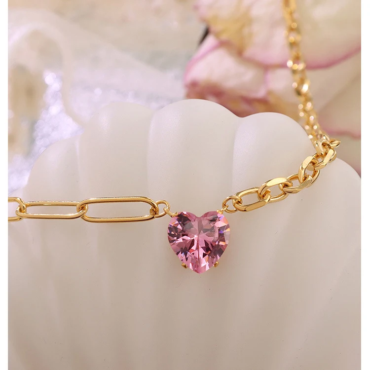 Stainless Steel Pink Cubic Zircon Love Heart Necklace Paper Clip Chain Necklaces Women Korean Cute Romantic Waterproof Jewelry, Gold / silver
Stainless Steel Pink Cubic Zircon Love Heart Necklace Paper Clip Chain Necklaces Women Korean Cute Romantic Waterproof Jewelry, Gold / silver