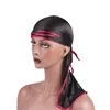 Wholesale Amazon Multicolor Unisex Nylon Brim Durag Extra Long Tail Straps Headwraps Cap Satin Silky Durag TJM-05A