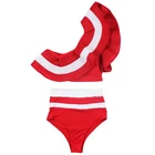 Sexy Off Shoulder Printing Swimwear Women Two Pieces Swimsuit Ruffled Swimwear Beach Wear