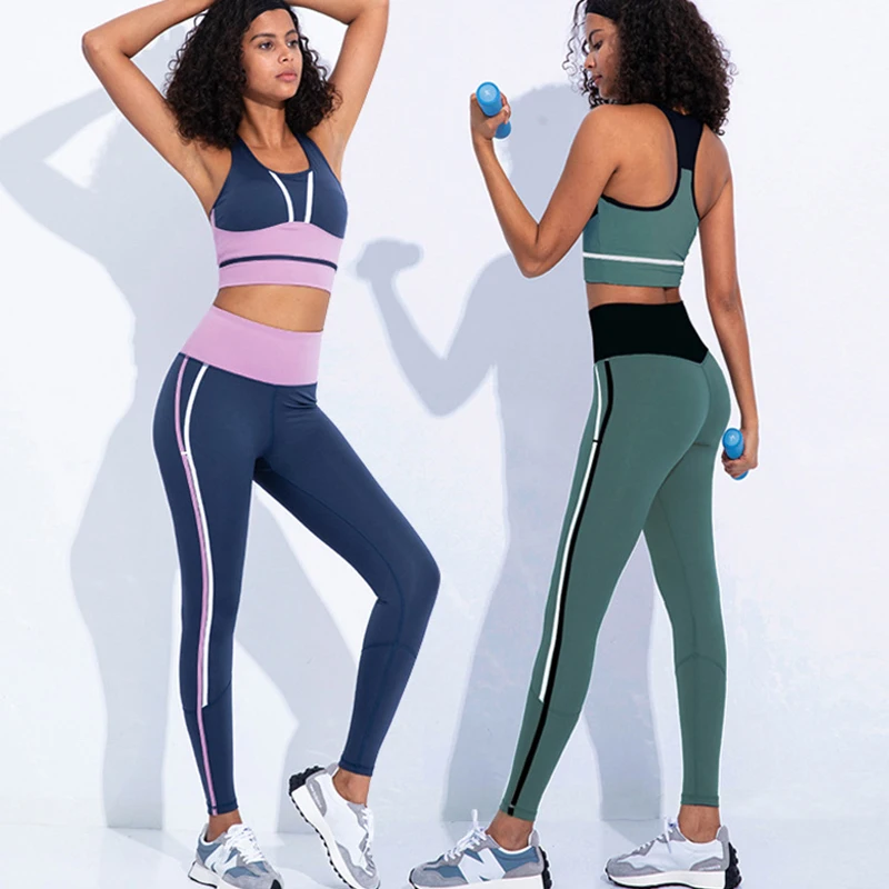 Two-piece contrast color stitching gym wear fitness suit shockproof sports bra and stretch leggings ladies yoga set
Two-piece contrast color stitching gym wear fitness suit shockproof sports bra and stretch leggings ladies yoga set