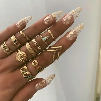 Creative 11pcs Gold Plated Hollow Link Chain Leaf Ring Stackable Roman Number Ring Set For Women
Creative 11pcs Gold Plated Hollow Link Chain Leaf Ring Stackable Roman Number Ring Set For Women