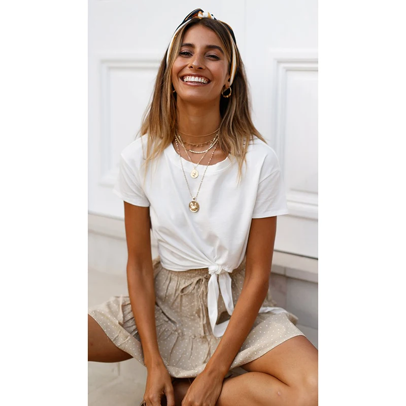 AGRADECIDO Irregular Design Tie A Knot On Front Crop Top T shirt For Young Girl Short Sleeve Shirt Women Tees T-shirt
AGRADECIDO Irregular Design Tie A Knot On Front Crop Top T shirt For Young Girl Short Sleeve Shirt Women Tees T-shirt