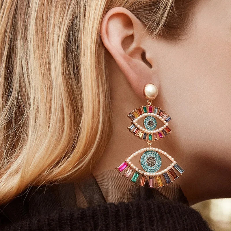 JAENONES New 18k Gold Long Earrings Bohemia Handmade Small Stud Earrings Zircon Diamond Pendant Evil Eyes Tassel Earrings
JAENONES New 18k Gold Long Earrings Bohemia Handmade Small Stud Earrings Zircon Diamond Pendant Evil Eyes Tassel Earrings