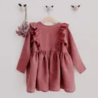 Dress Kids Fashion Organic Linen Baby Dress Australian Style Flutter Long Sleeve Kids Girl Dress