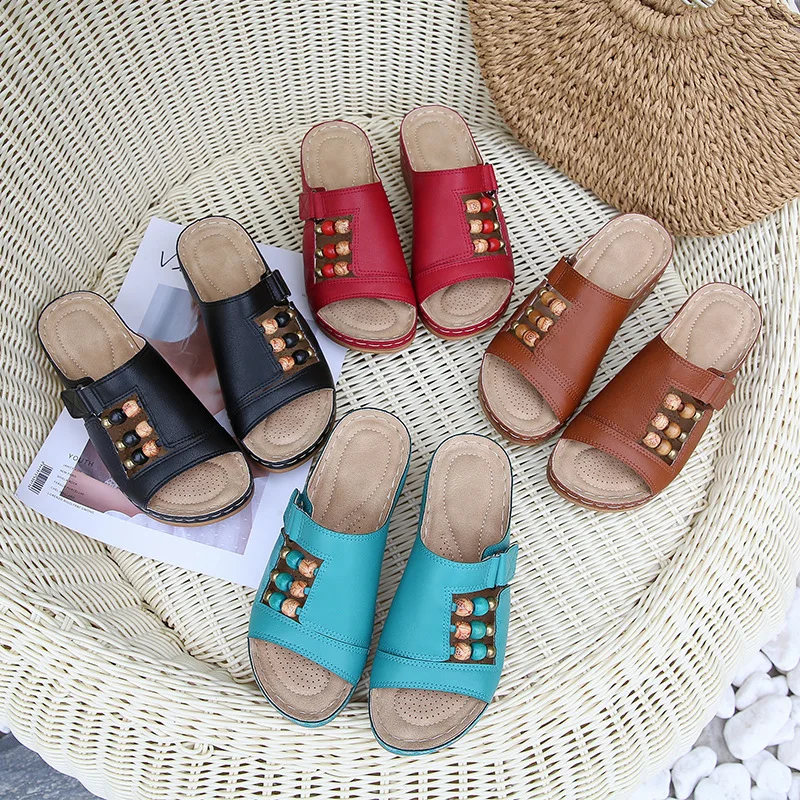 Retro beaded women peep toe wedge sandals slip-on low heels wedge women wedge sandals 2021, Red
Retro beaded women peep toe wedge sandals slip-on low heels wedge women wedge sandals 2021, Red