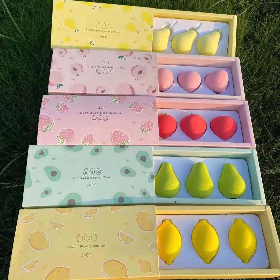 Wholsale beauty Makeup Egg Cushion Powder Fruit Puff blender sponge 3 pieces in a set
Wholsale beauty Makeup Egg Cushion Powder Fruit Puff blender sponge 3 pieces in a set