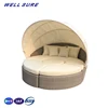 High End Waterproof Outdoor Rattan Furniture Lounge Chaise Sunbed Canopy Bed Round Sun Lounger Terrace Day Bed