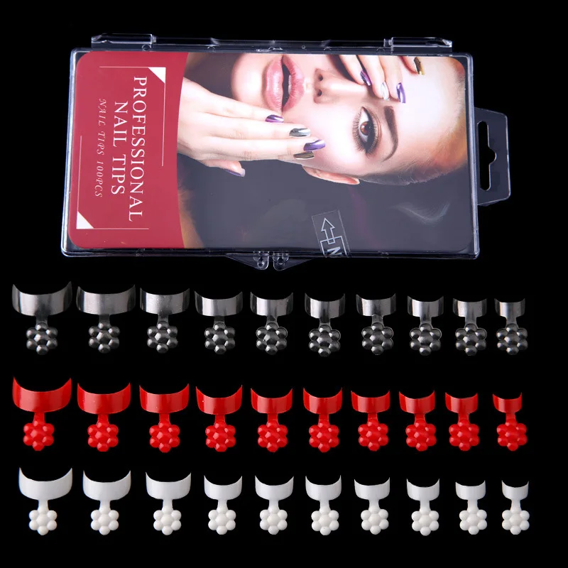 100Pcs Box 3 Colors French Manicure Half Cover Fake Nails Crescent Nail Tips, Balck/white/red
100Pcs Box 3 Colors French Manicure Half Cover Fake Nails Crescent Nail Tips, Balck/white/red