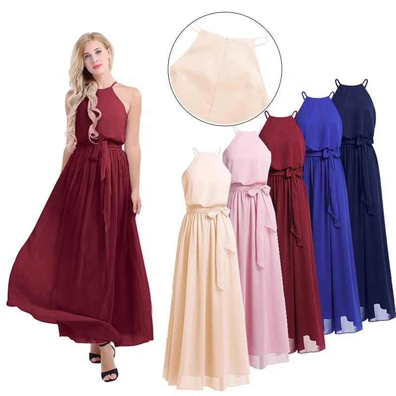 Women Ladies Sleeveless Halter Chiffon Bridesmaid Dress Long Evening Party Prom Gown
Women Ladies Sleeveless Halter Chiffon Bridesmaid Dress Long Evening Party Prom Gown