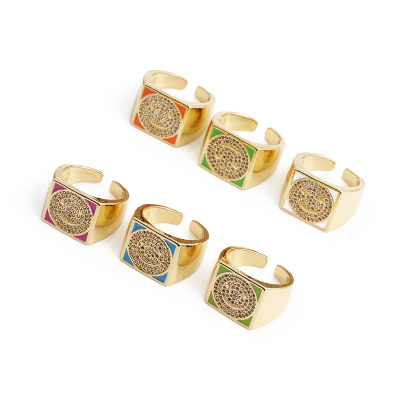 Wholesale enamel 18k gold plated smiley face smiley face stamp square women adjustable rings
Wholesale enamel 18k gold plated smiley face smiley face stamp square women adjustable rings
