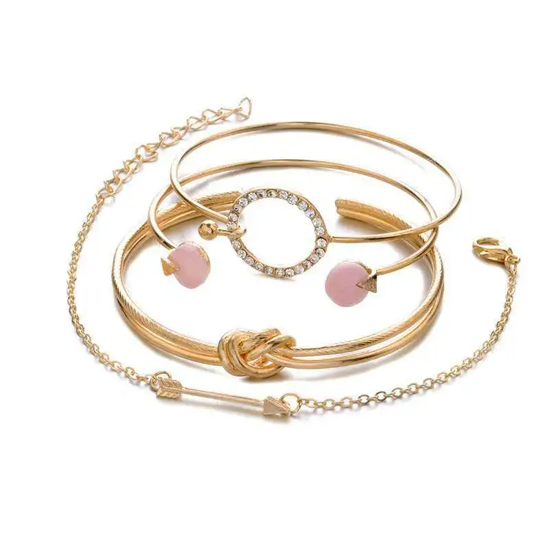 

MSYO Dainty Bracelets For Women Set, Fashion Arrow Crystal Circle Knot Opened Adjustable Geometric Gold Chain Bracelet for Women