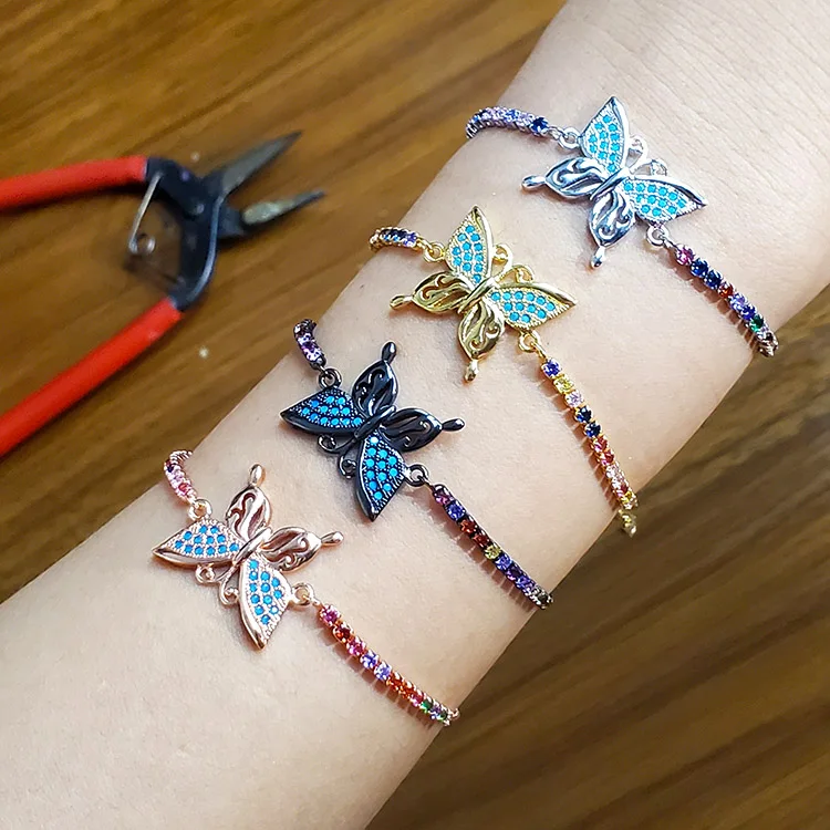 BC1256 Fashion Chic 18k Gold Plated Rainbow Diamond CZ Micro Pave Butterfly Charm Tennis Chain Bracelets for Women girls
BC1256 Fashion Chic 18k Gold Plated Rainbow Diamond CZ Micro Pave Butterfly Charm Tennis Chain Bracelets for Women girls